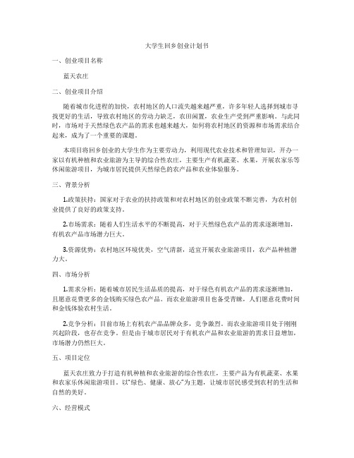 大学生回乡创业计划书
