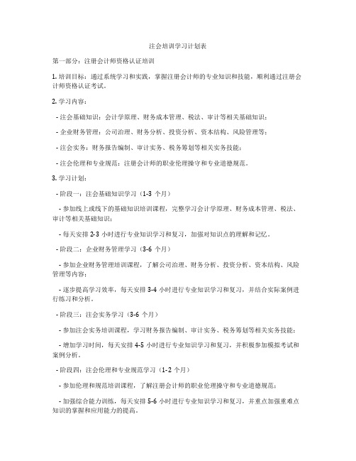 注会培训学习计划表