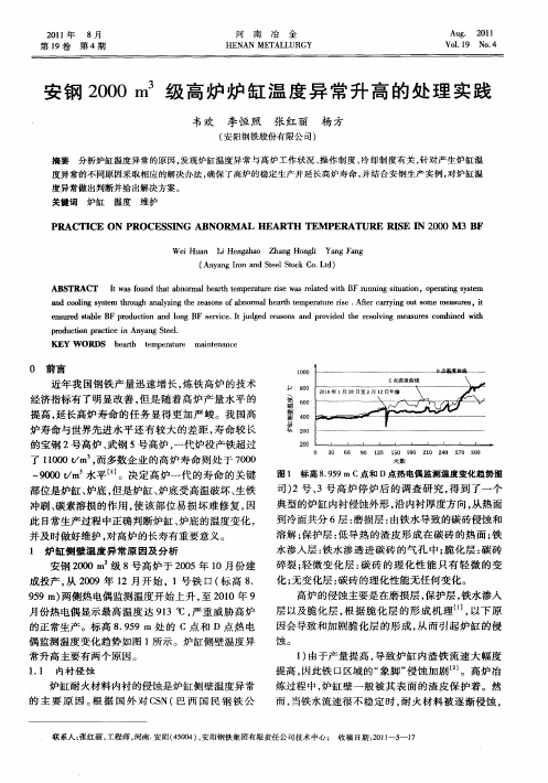 安钢2000m 3级高炉炉缸温度异常升高的处理实践