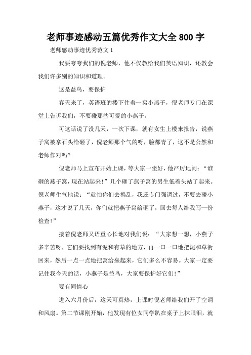 老师事迹感动五篇优秀作文大全800字