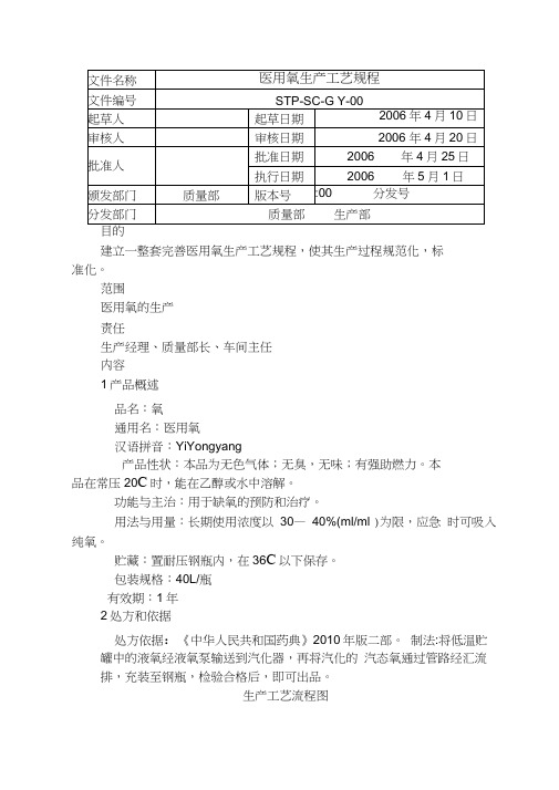医用氧生产工艺规程