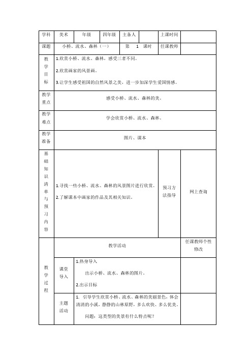 四年级下册美术教案  1.小桥、流水、森林  岭南版