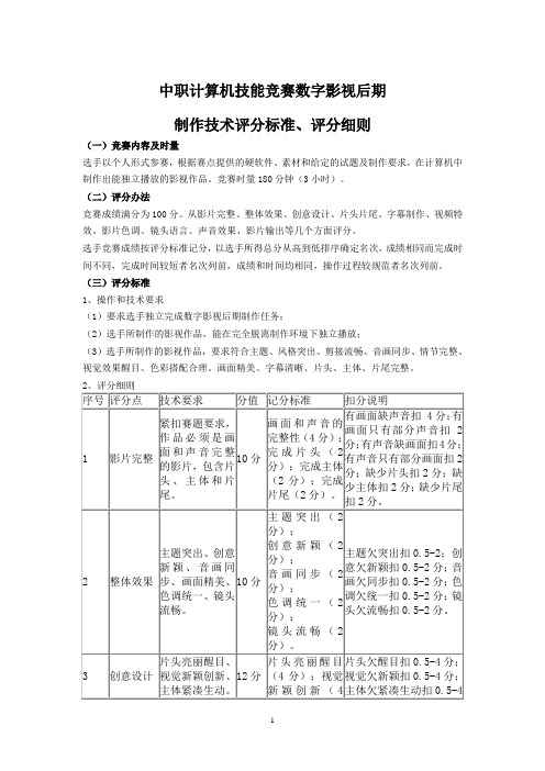 中职计算机技能竞赛数字影视后期制作技术评分标准