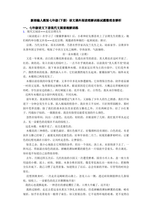 新部编人教版七年级(下册) 语文课外阅读理解训练试题整理含解析