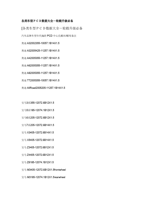 各类车型pcd数据大全轮毂升级必备