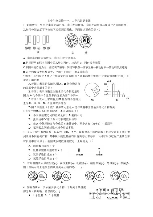 高中生物必修一 一、二单元错题集锦