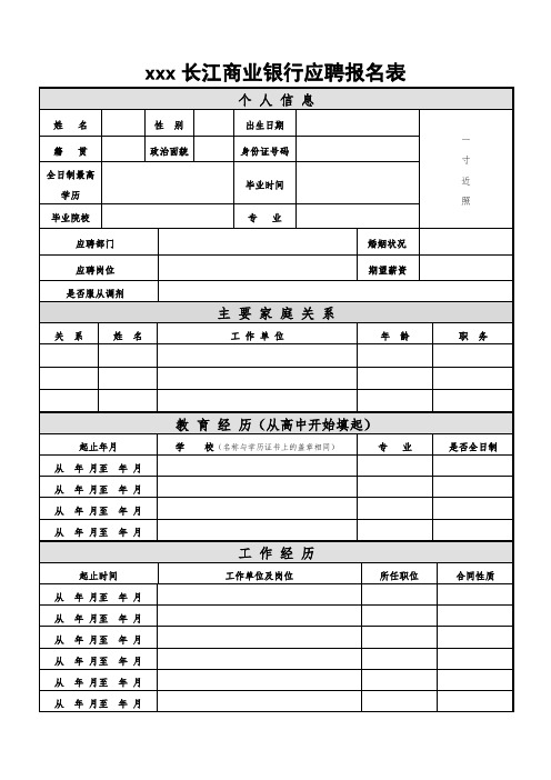 最新整理长江商业银行应聘报名表.doc