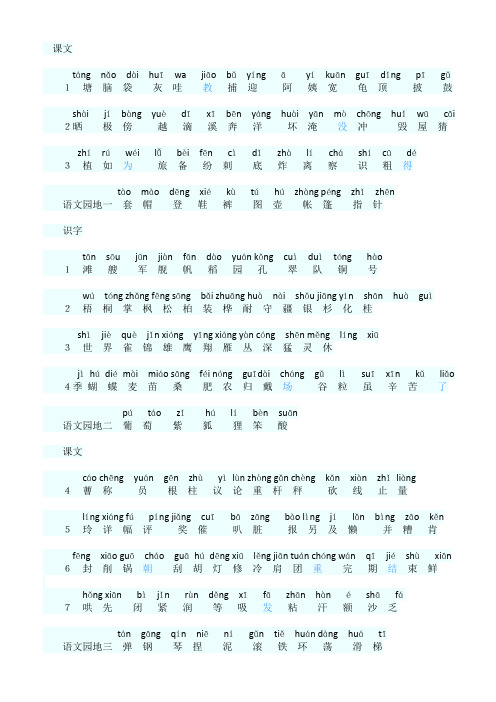 人教版二年级语文上册一二类字词语(文字版)