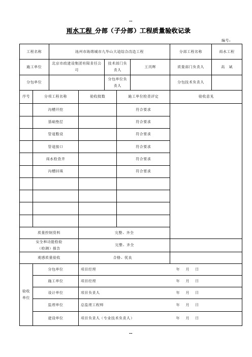 市政雨水管道工程检验批质量验收记录表