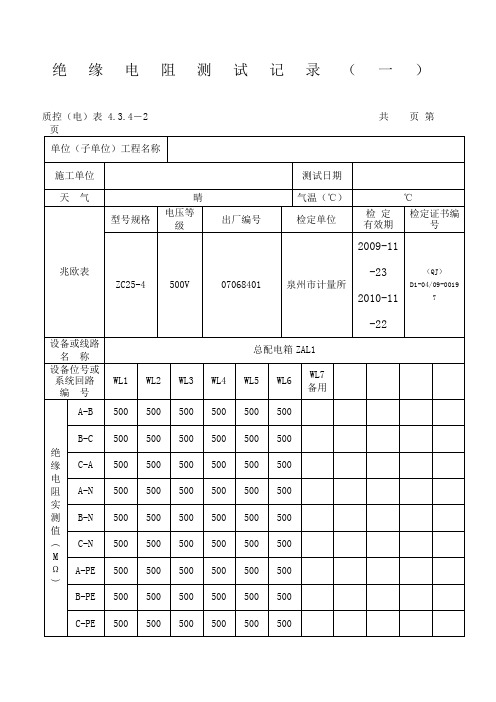 范例-绝缘电阻测试记录