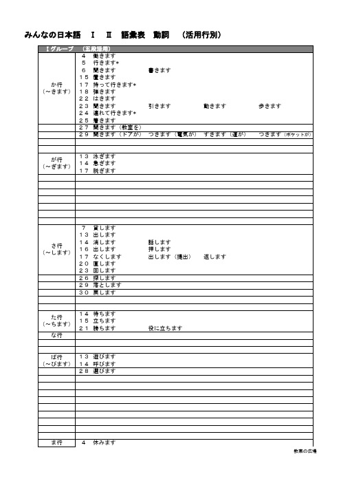 みんなの日本语ⅠⅡ语汇表 动词(活用行别)