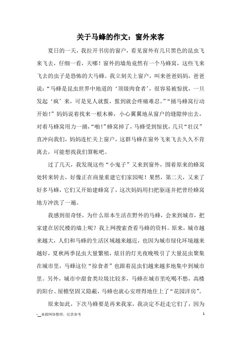 关于马蜂的作文：窗外来客_优秀作文