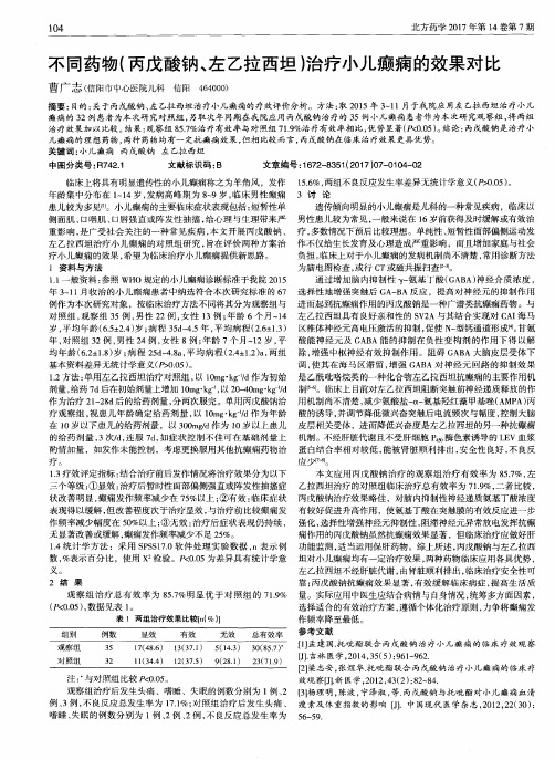 不同药物(丙戊酸钠、左乙拉西坦)治疗小儿癫痫的效果对比