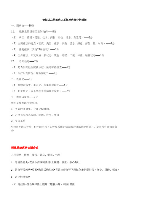 贺银成总结的病例分析诊断公式及各科金口诀