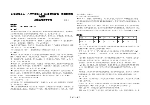 山东省青岛五十八中学2015.2.高三期末文综考试参考答案