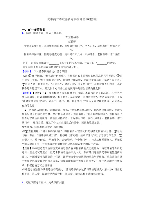高中高三诗歌鉴赏专项练习含详细答案