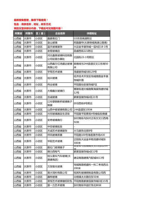 新版山西省太原市小店区玻璃企业公司商家户名录单联系方式地址大全67家
