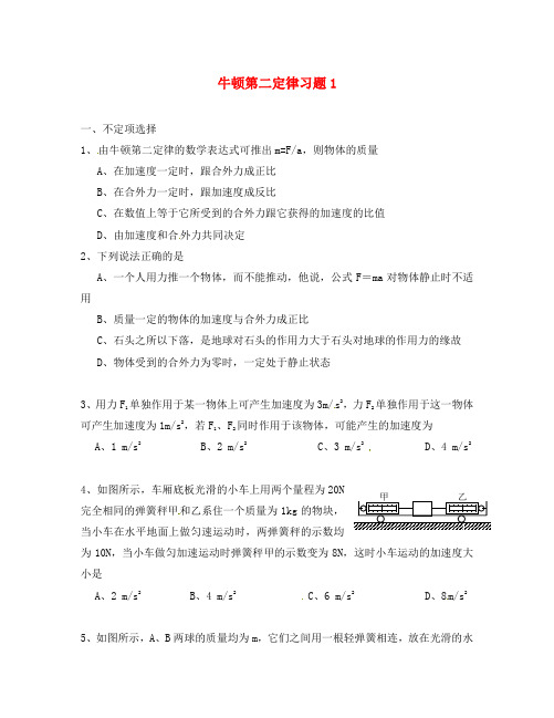 山东省淄博市淄川般阳中学2020高中物理 4-3牛顿第二定律练习题1 新人教版必修1