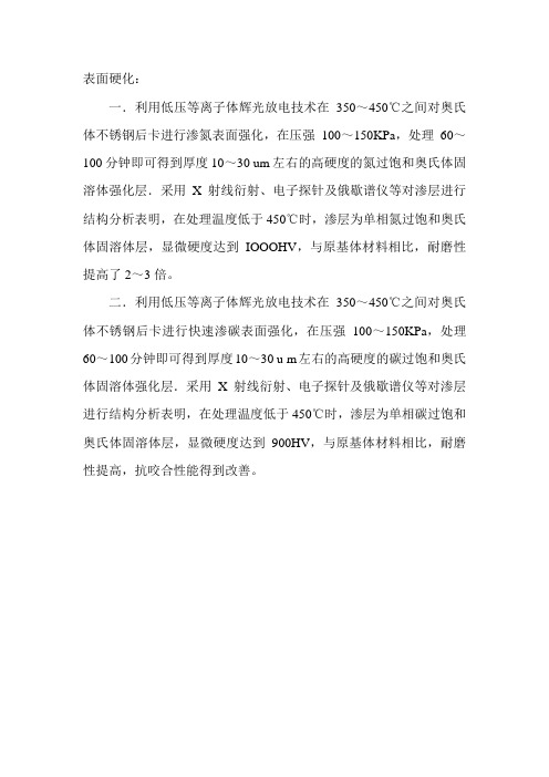 奥氏体不锈钢表面硬化处理