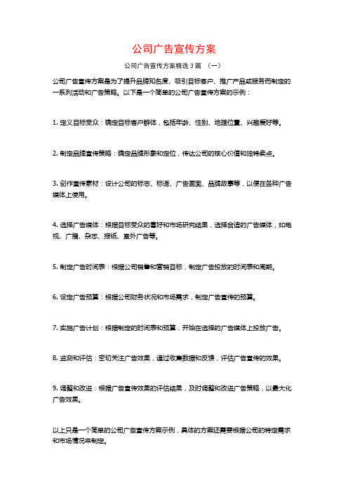 公司广告宣传方案3篇