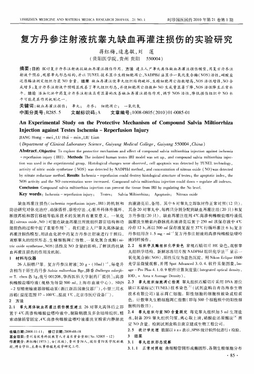 复方丹参注射液抗睾丸缺血再灌注损伤的实验研究