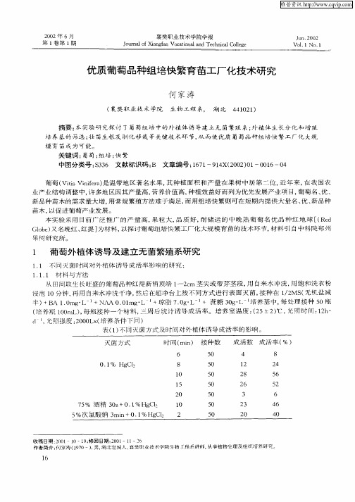 优质葡萄品种组培快繁育苗工厂化技术研究