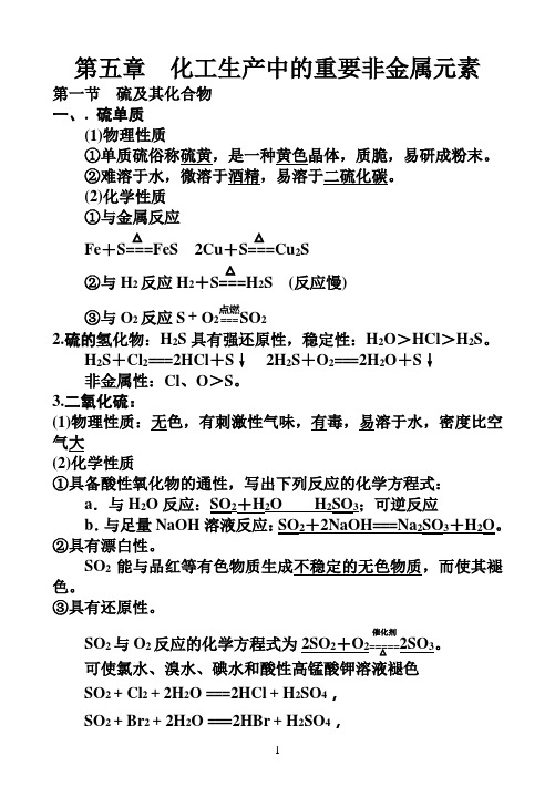 人教版新教材高一化学必修2第5章 化工生产中的重要非金属元素,第6章化学反应与能量 背诵清单