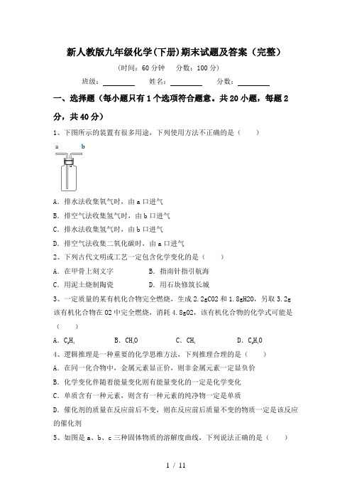 新人教版九年级化学(下册)期末试题及答案(完整)