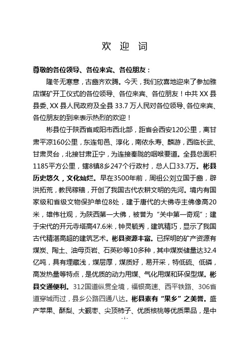 欢迎词(煤化工)