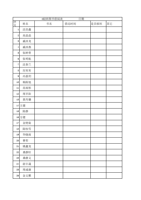 小学班级图书角借书单登记表