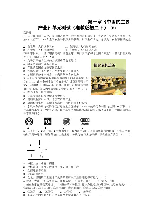 第一章《中国的主要产业》单元测试(湘教版初二下) (6)