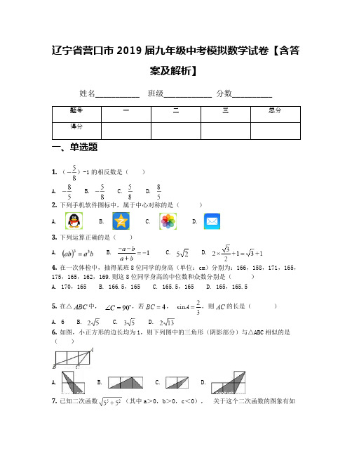 辽宁省营口市2019届九年级中考模拟数学试卷【含答案及解析】