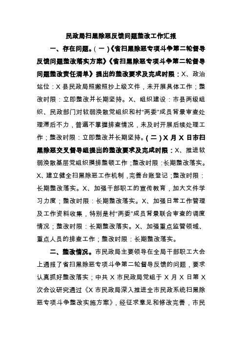 民政局扫黑除恶反馈问题整改工作汇报