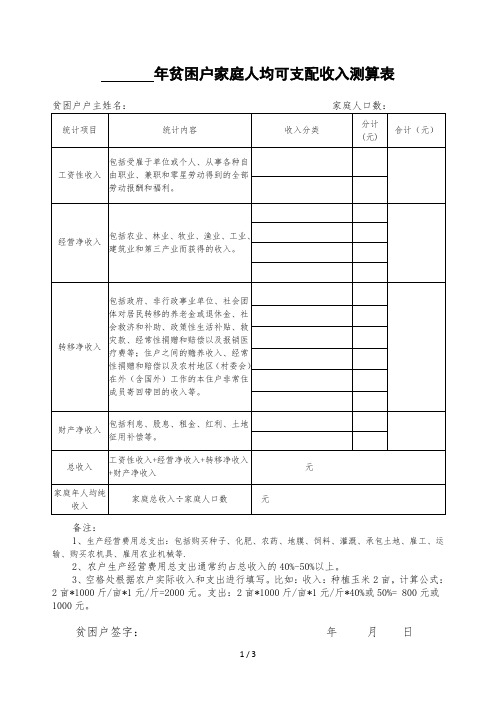 2016年及之前贫困户家庭人均可支配收入测算表