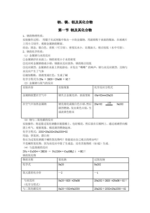 钠、镁、铝及其化合物教案配习题经典