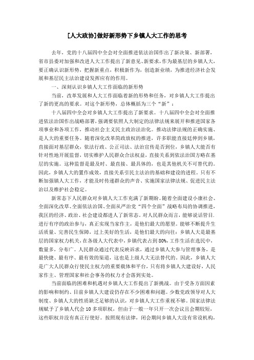 [人大政协]做好新形势下乡镇人大工作的思考