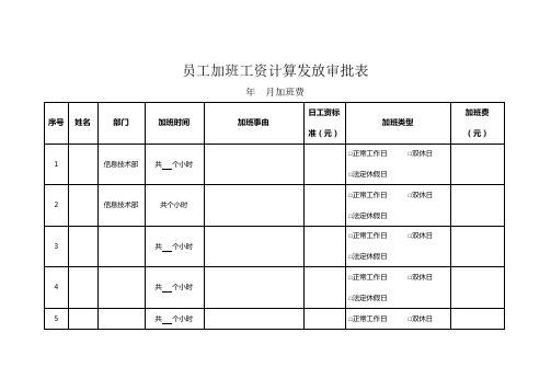 员工加班工资计算发放审批表