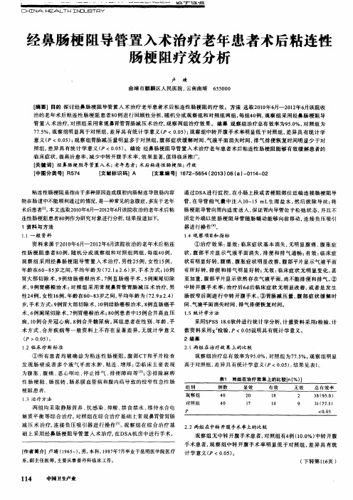 经鼻肠梗阻导管置入术治疗老年患者术后粘连性肠梗阻疗效分析