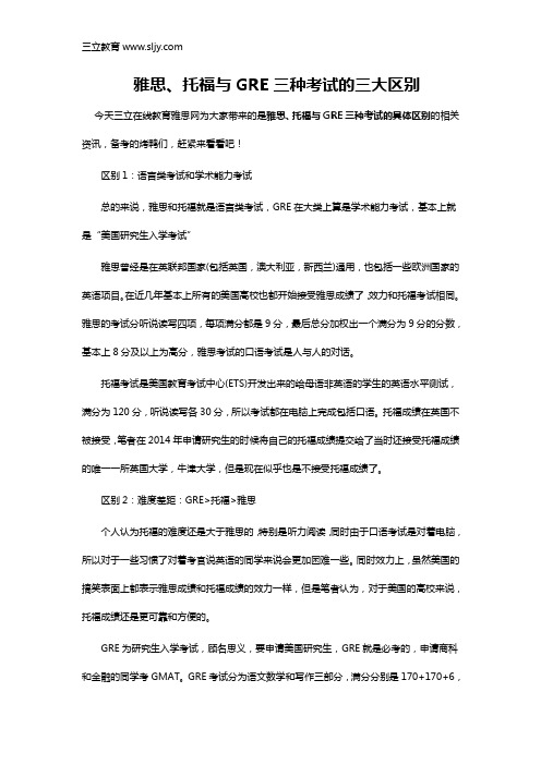 雅思、托福与GRE三种考试的三大区别