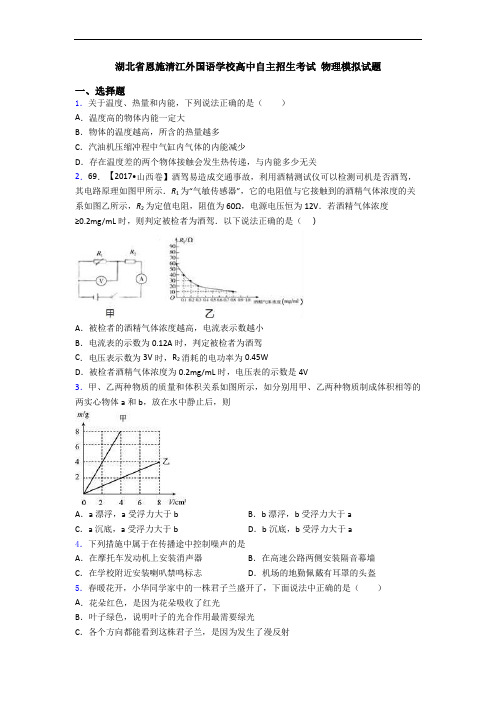 湖北省恩施清江外国语学校高中自主招生考试 物理模拟试题