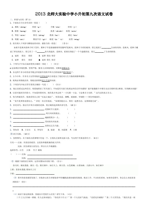 2013北师大实验中学小升初语文试卷十