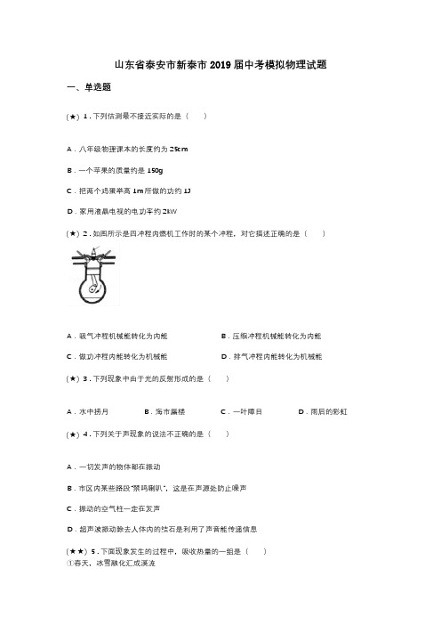 山东省泰安市新泰市2019届中考模拟物理试题
