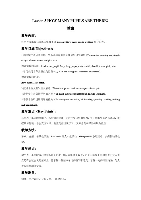 Lesson 3 HOW MANY PUPILS ARE THERE 教案-优质公开课-科普社三起5下精品