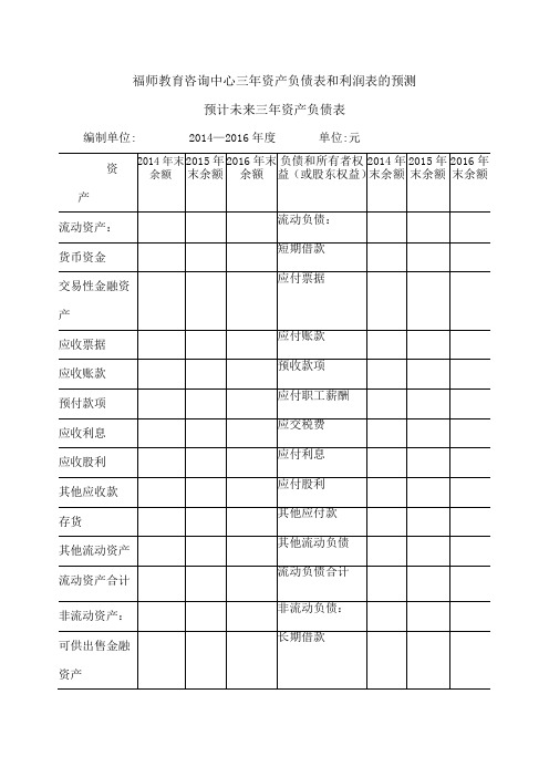 未来三年资产负债表和利润表的预测