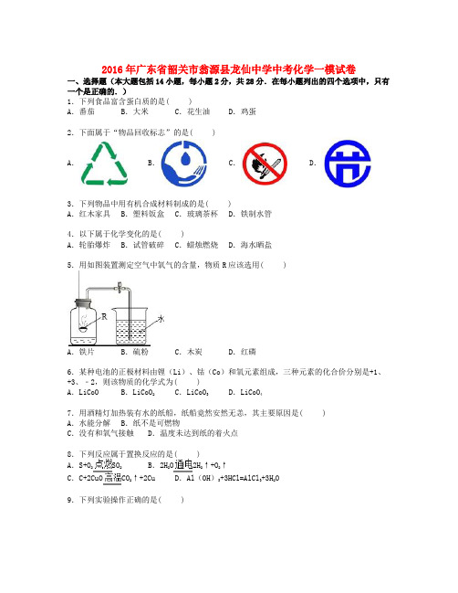 广东省韶关市中考化学一模试卷(含解析)
