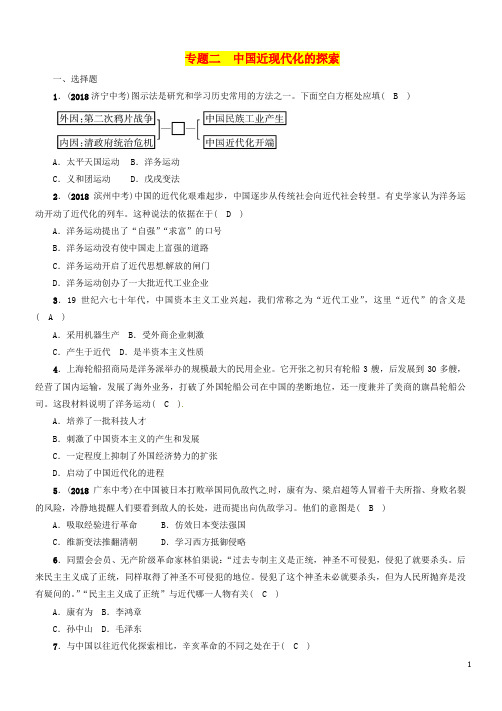 贵阳专版2019年中考历史总复习第二编热点专题速查篇专题2中国近现代化的探索精练试题
