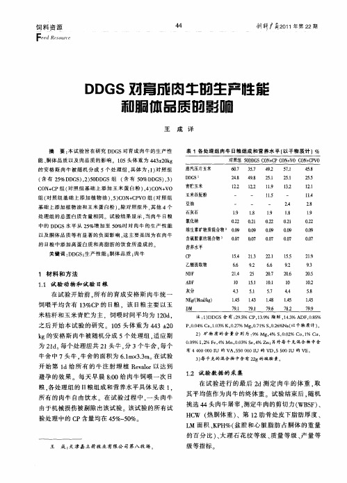 DDGS对育成肉牛的生产性能和胴体品质的影响