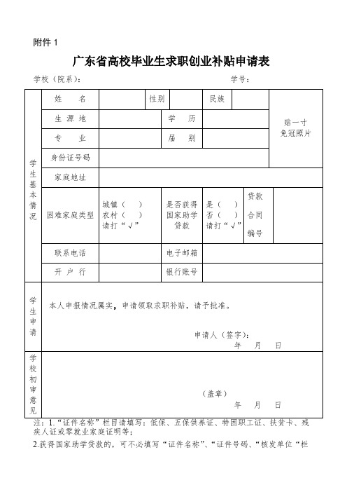 就业创业补贴申请表
