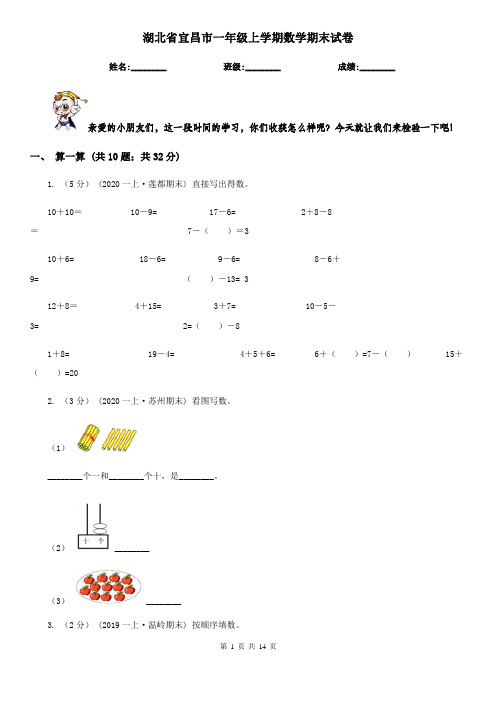湖北省宜昌市一年级 上学期数学期末试卷