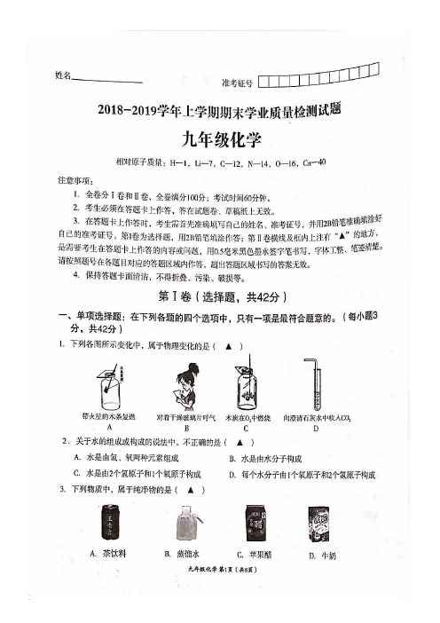 2018-2019高新区一诊化学真题+详解